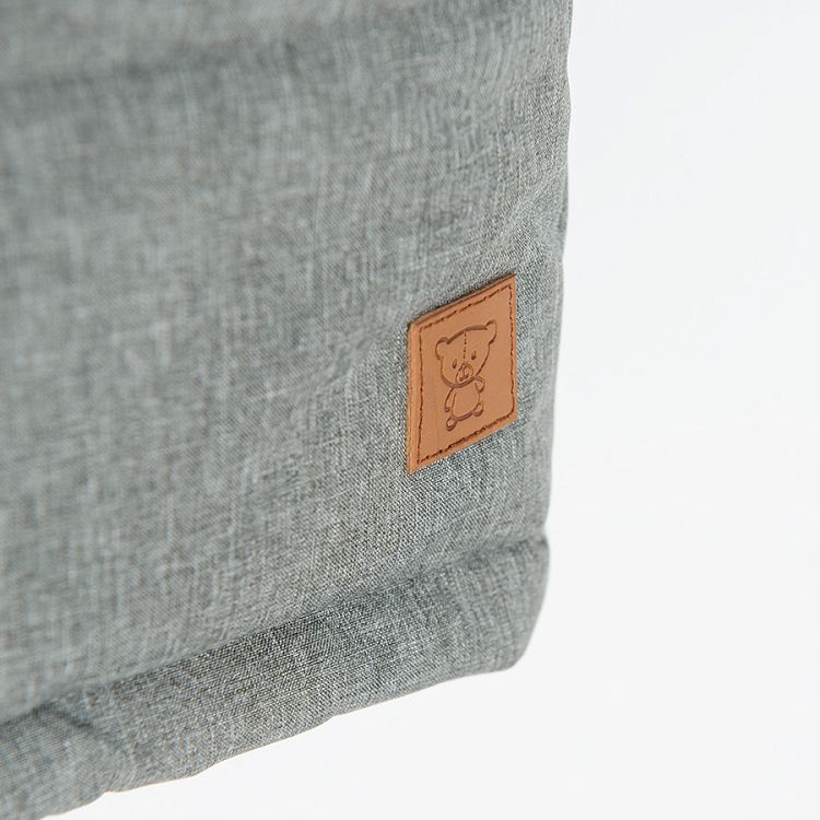 Grey and brown jacket with fur on the hood