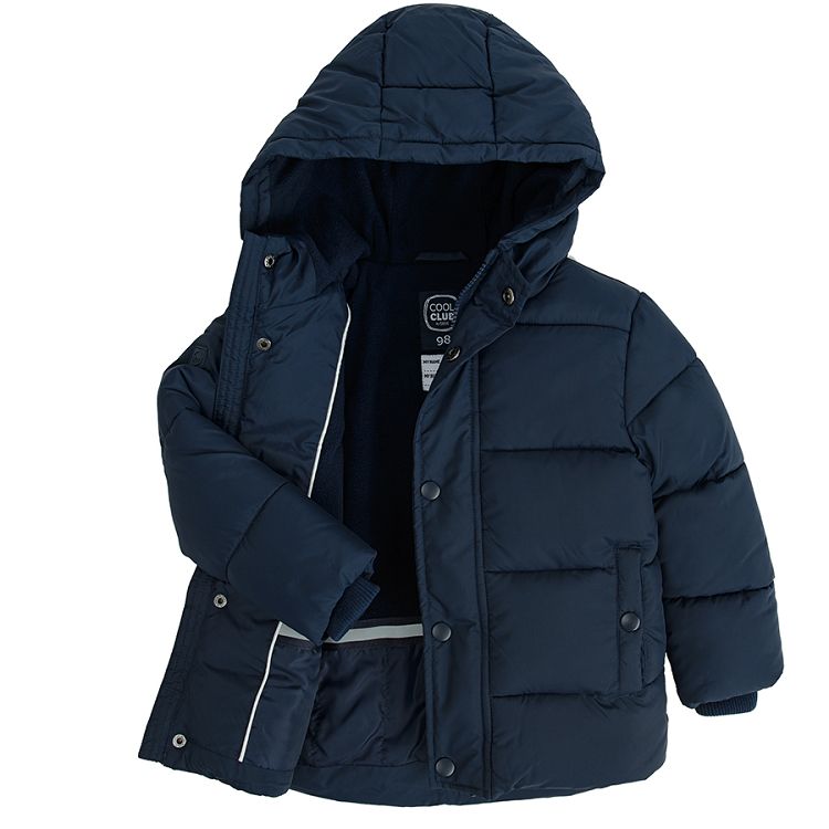 Blue hooded zip through jacket with fleece lining