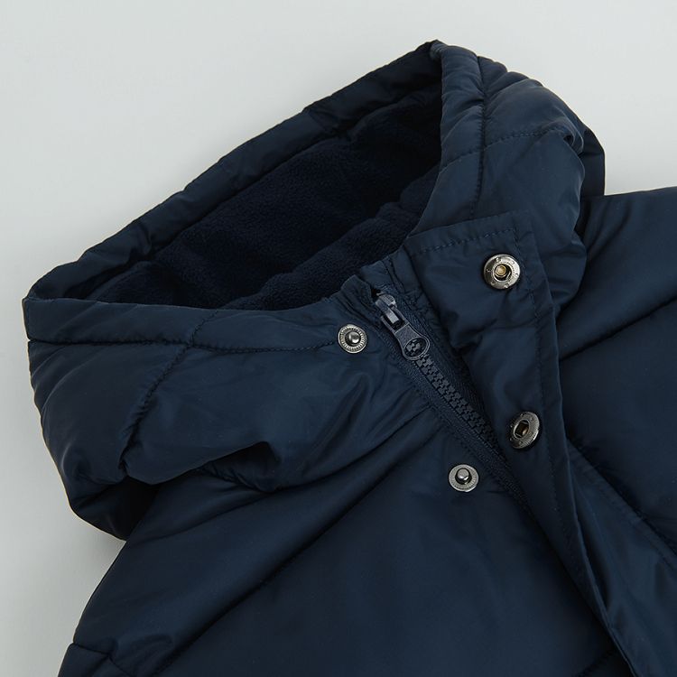 Blue hooded zip through jacket with fleece lining