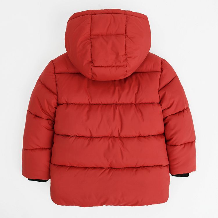 Red hooded zip through jacket