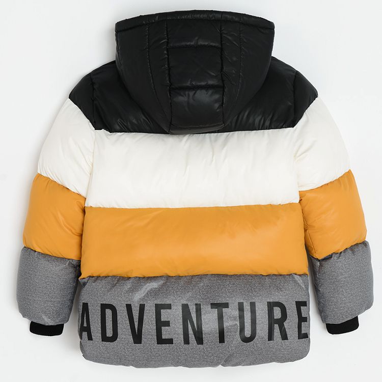 Grey, yellow, white, black hooded zip through jacket