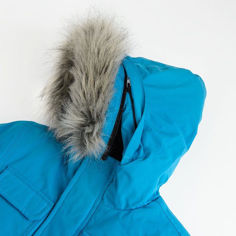 Μπουφάν γαλάζιο με αποσπώμενη γούνα στην κουκούλα και επένδυση fleece