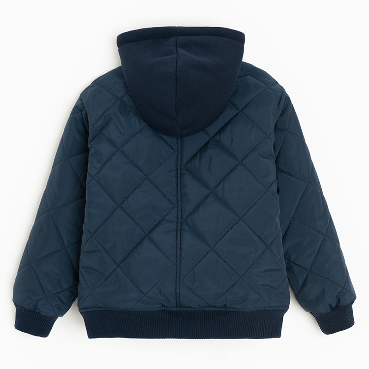 Blue quilted zip through jacket with removable hood