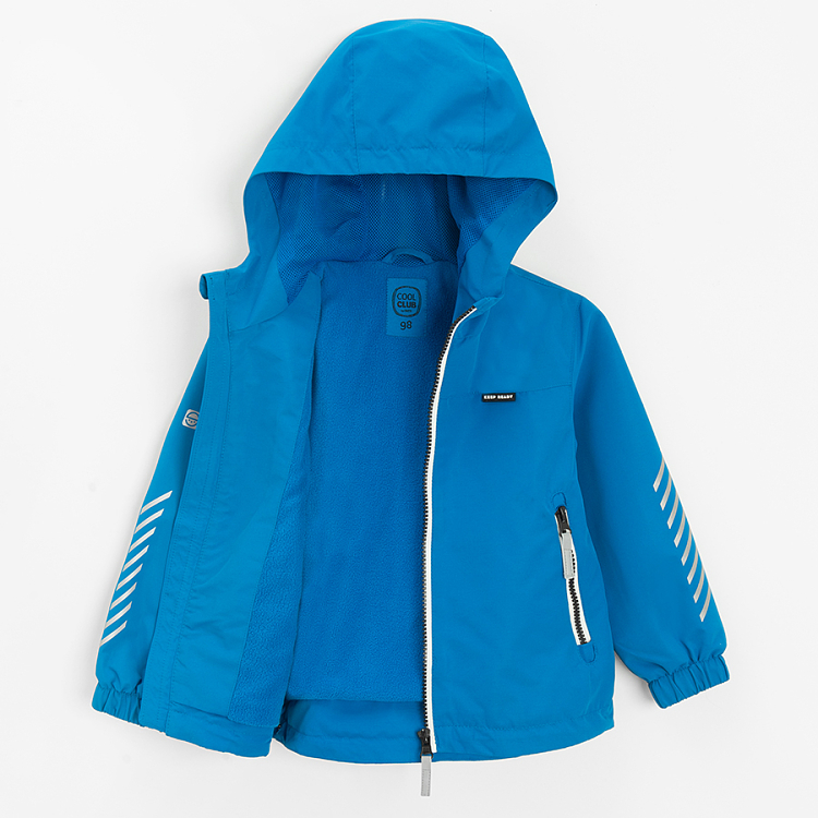 Blue zip through hooded light jacket