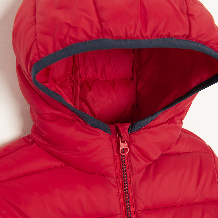 Red zip through hooded jacket