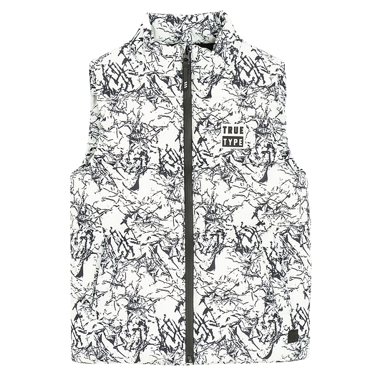 White and black zip through vest