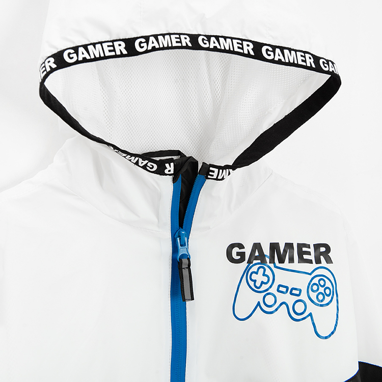 Black and white zip through hooded GAMER jacket