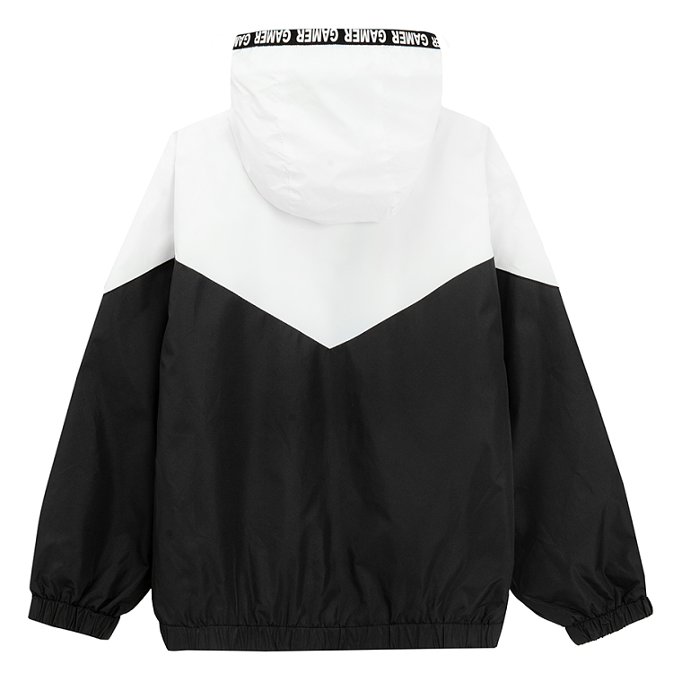 Black and white zip through hooded GAMER jacket