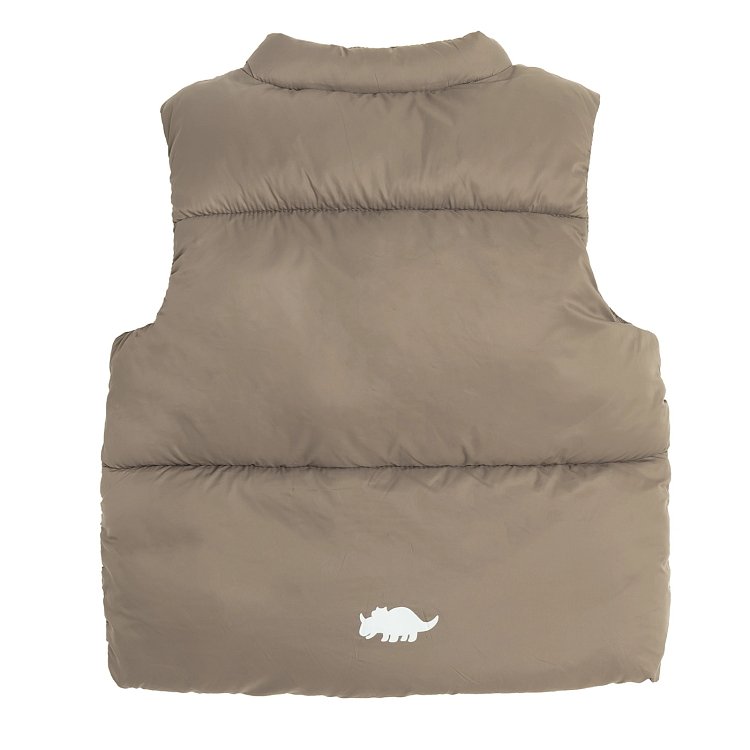 Μπουφάν 2 τμχ ζακέτα fleece λευκή με στάμπα δεινόσαυρους και αμάνικο γιλέκο μπεζ