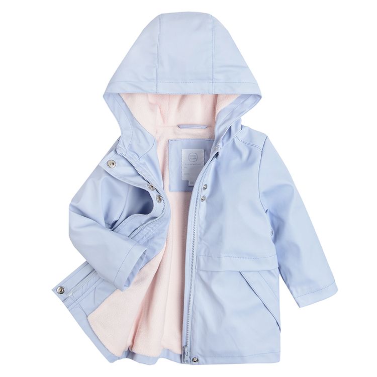 Light blue hooded raincoat