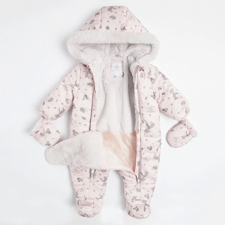 Light pink hooded snowsuit