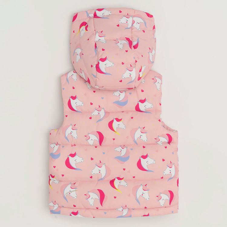 Pink hooded with unicorn print vest and pink zip through seatshirt