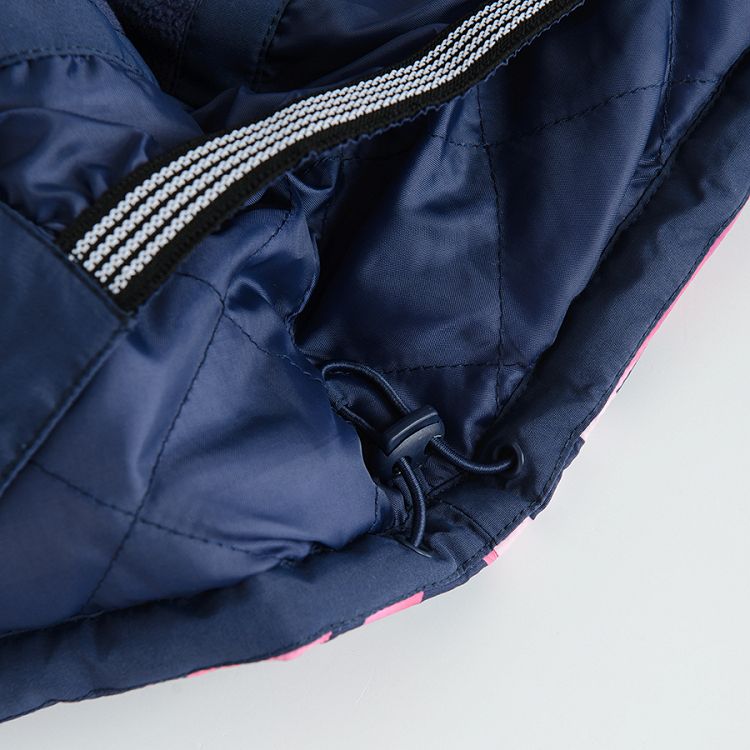 Μπουφάν σκι μπλε σκούρο με φούξια σχήματα και επένδυση fleece