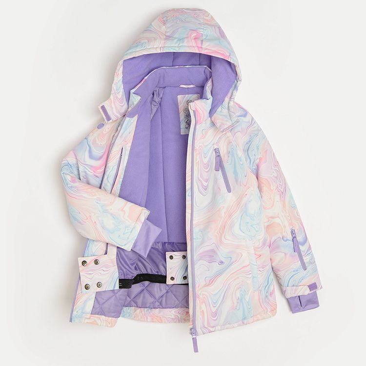 Μπουφάν σκι μωβ με εφέ tie dye και επένδυση fleece