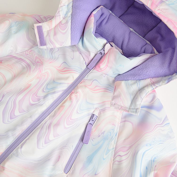 Μπουφάν σκι μωβ με εφέ tie dye και επένδυση fleece