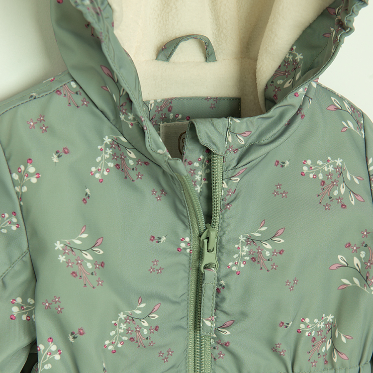 Mint floral zip through hooded jacket