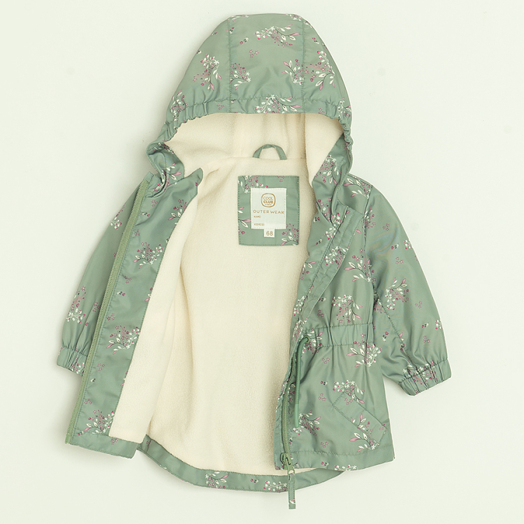 Mint floral zip through hooded jacket