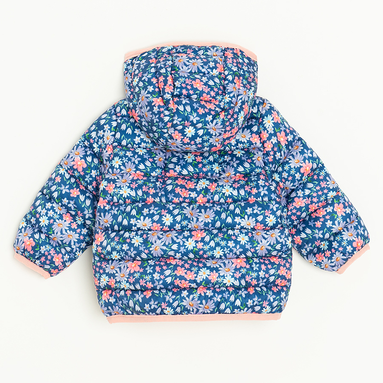 Blue floral zip through hooded jacket