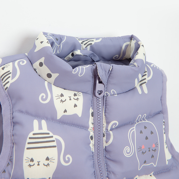Purple zip through vest with kittens print