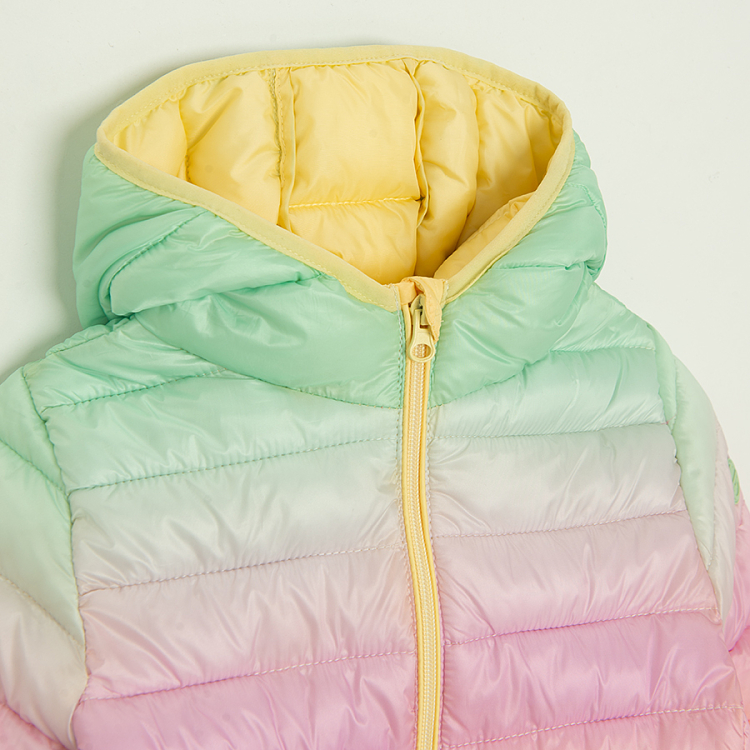 Pastel colors zip through hooded jacket