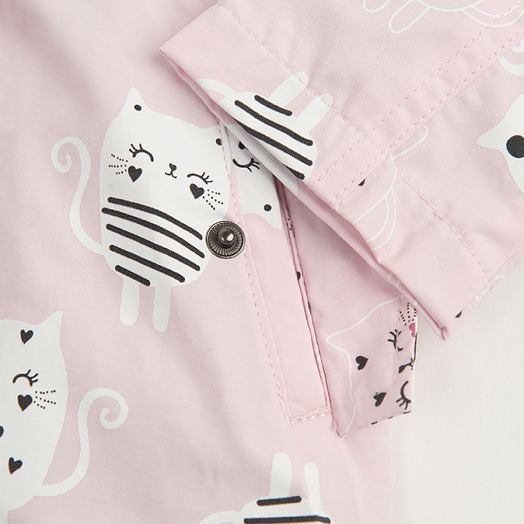 Pink zip through light jacket with kittens print