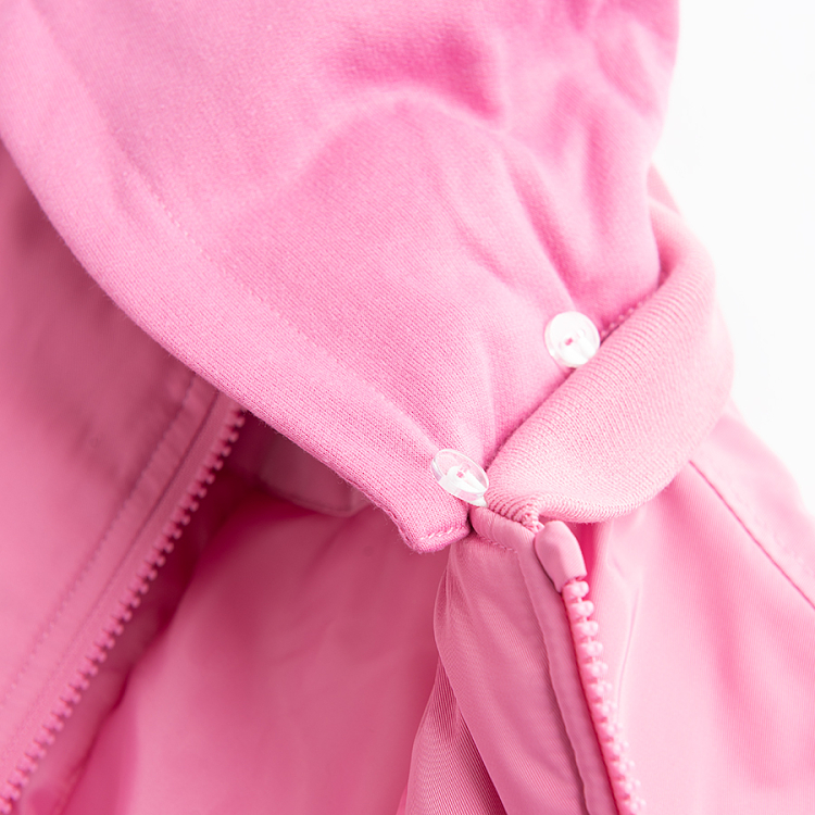 Pink zip through hooded sweatshirt with white sleeves