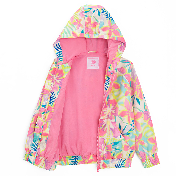 Pink floral hooded zip through jacket