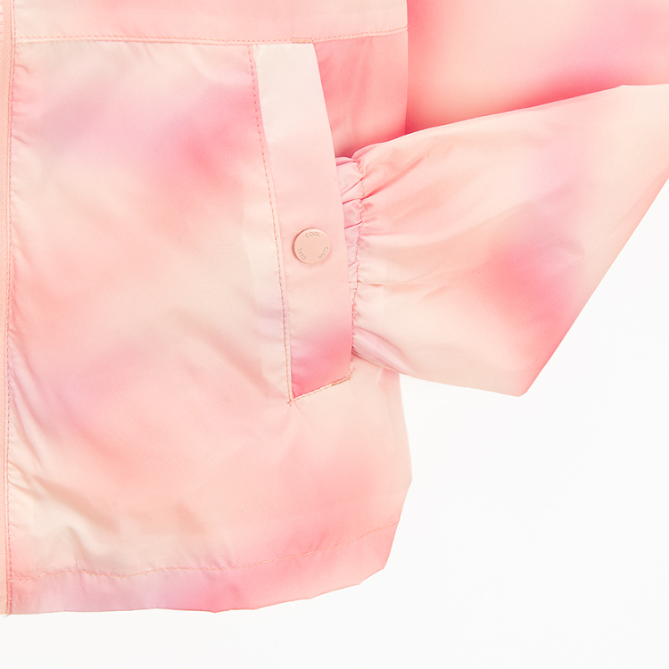Μπουφάν αδιάβροχο ροζ με εφέ tie dye με κουκούλα και φερμουάρ