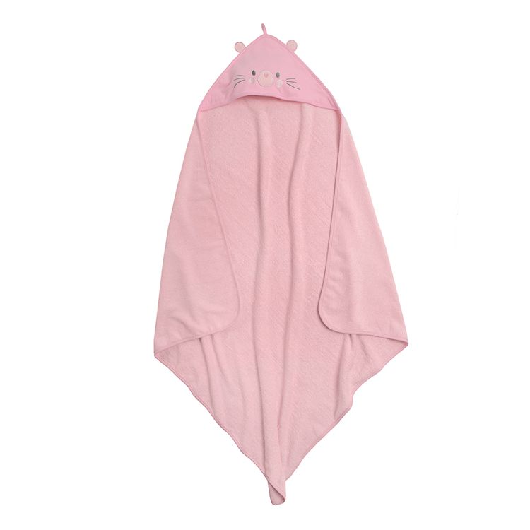 Pink booded towel with bear