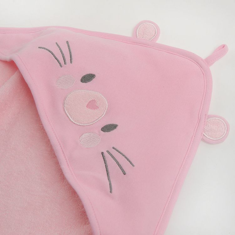 Pink booded towel with bear