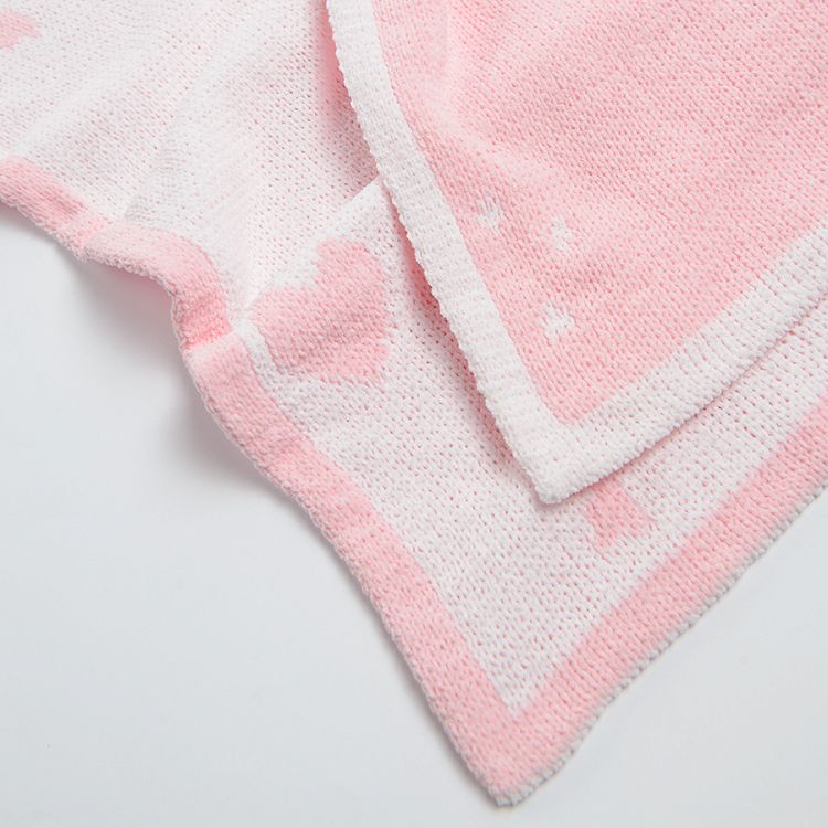 Κουβέρτα ροζ λευκή με στάμπα καρδιές