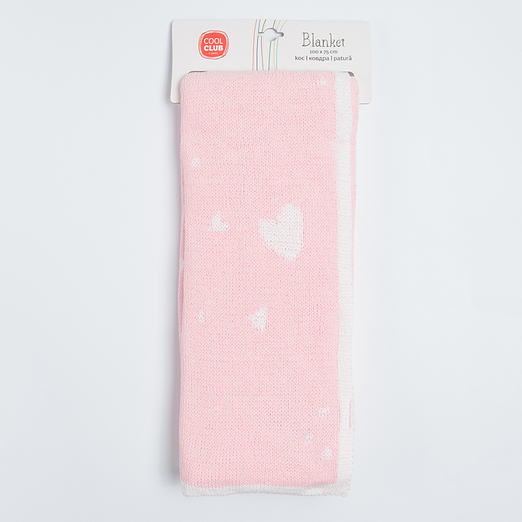 Pink blanket with hearts print