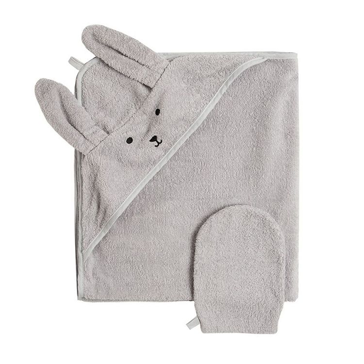 Grey hooded towel with bunny