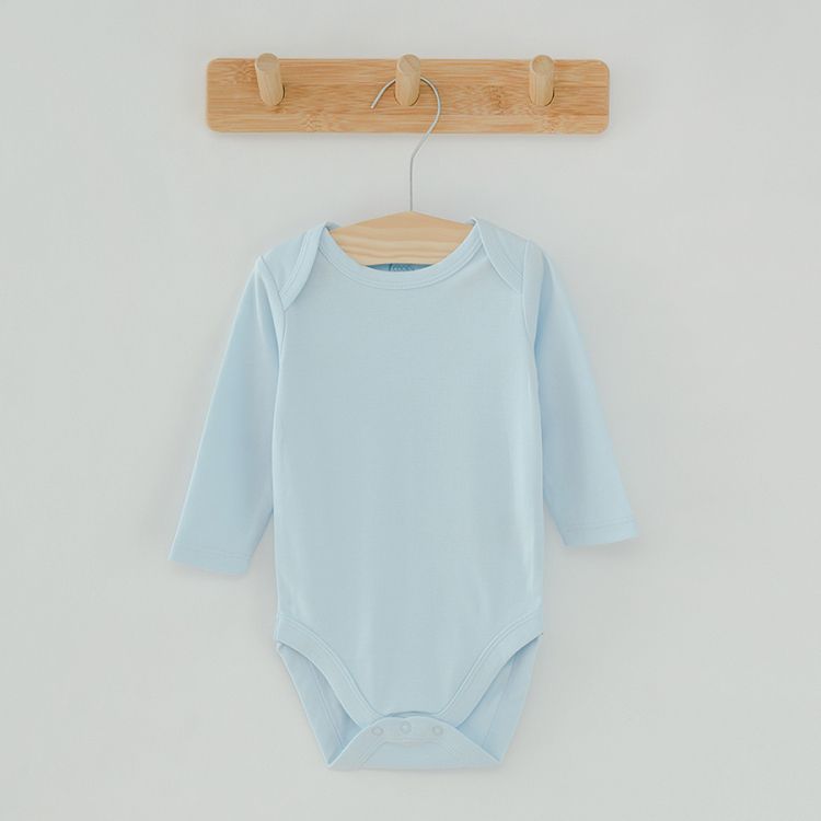 White and various shades of blue long sleeve bodysuits- 5-pack