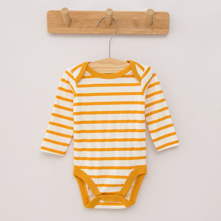 Yellow striped blue and yellow with funny face print long sleeve bodysuits 3 pack