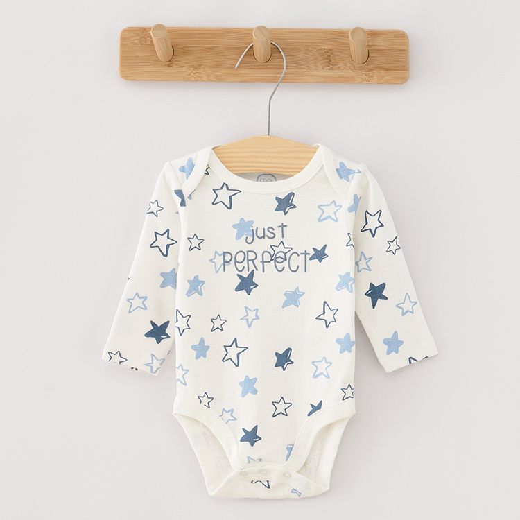 White light blue and blue Just Perfect long sleeve bodysuits 3 pack
