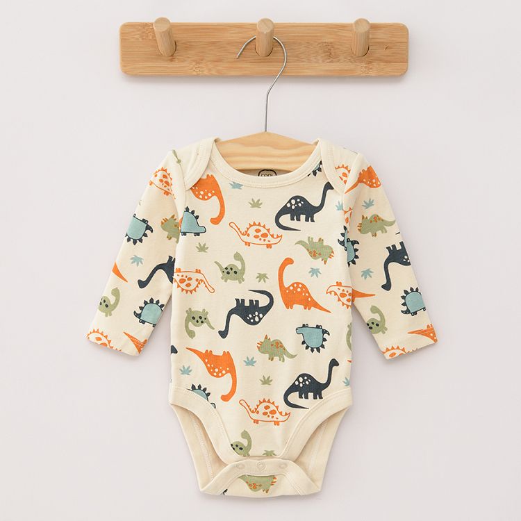 Orange green and white with dinosaurs print long sleeve bodysuits 3 pack