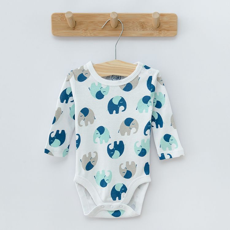 White and light blue with elephant print 3 pack