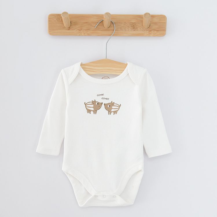 White grey and brown with racoon print long sleeve bodysuit 3 pack