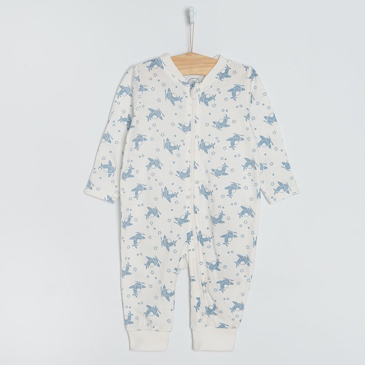 White and blue footless sleepsuits- 2 pack