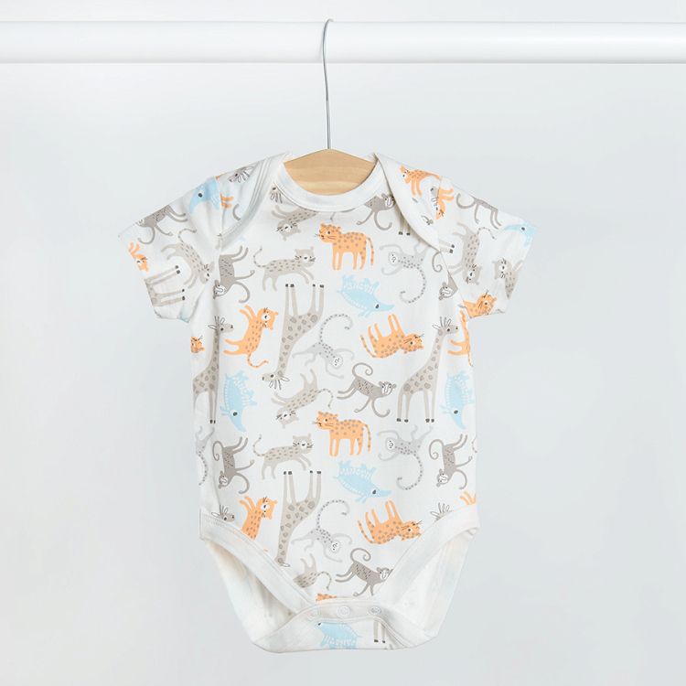 Monochrome and short sleeve bodysuits with wild animals print- 5 pack
