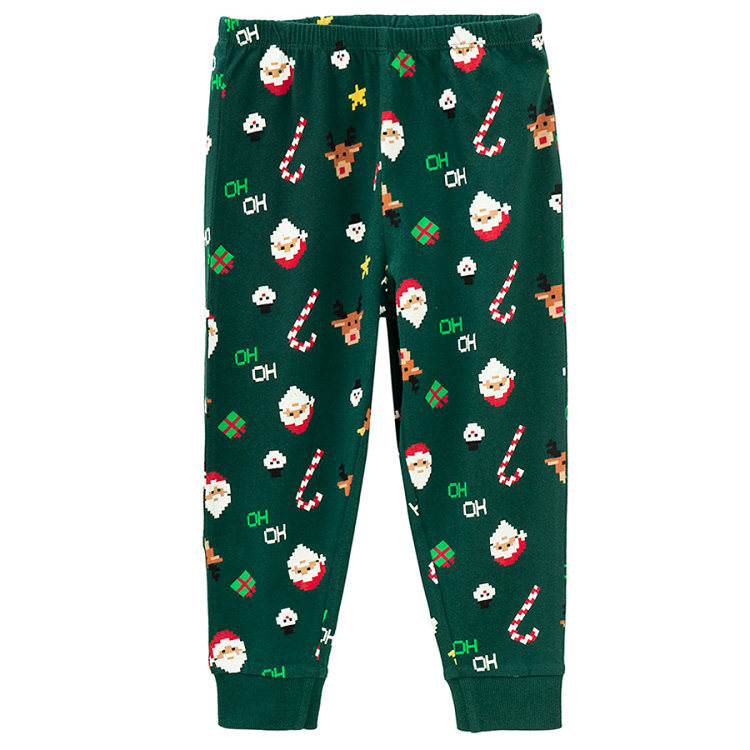 Pyjamas, green long sleeve blouse and pants with Santa Claus prints
