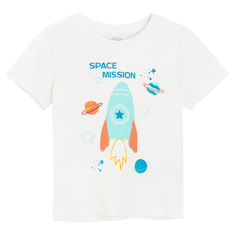 Πυτζάμες 4 τμχ μπλούζα κοντομάνικη, σορτς, μπλούζα μακρυμάνικη και παντελόνι με στάμπα πλανήτες και διαστημόπλοια