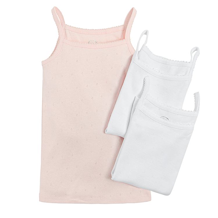 White and pink underwear vest with thin strap 3-pack