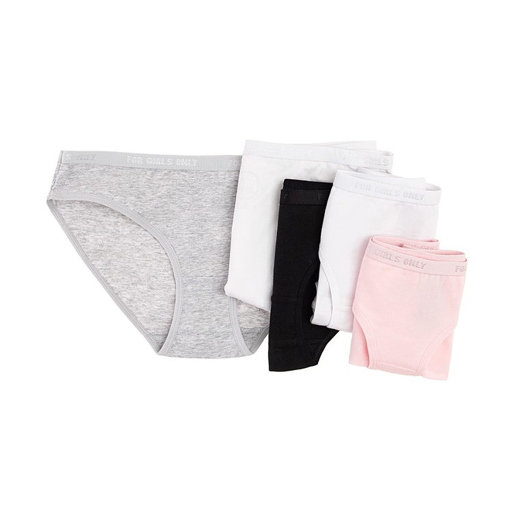White, pink, grey, black briefs- 5 pack