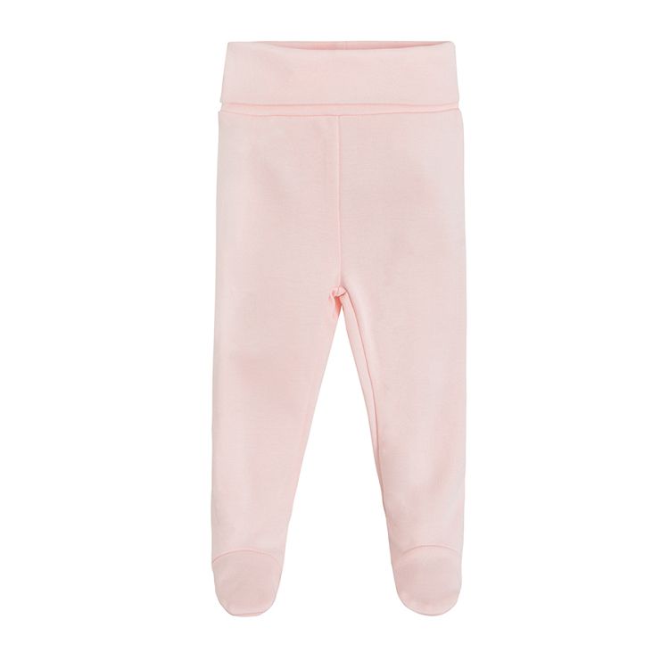 Παντελόνι 2 τμχ με πατουσάκια λευκό και ροζ