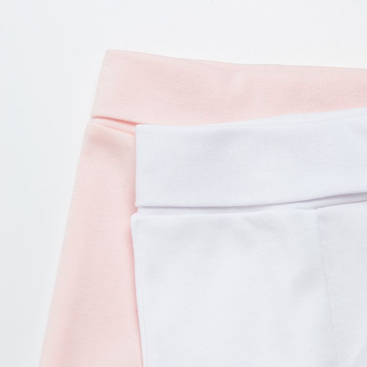 Παντελόνι 2 τμχ με πατουσάκια λευκό και ροζ