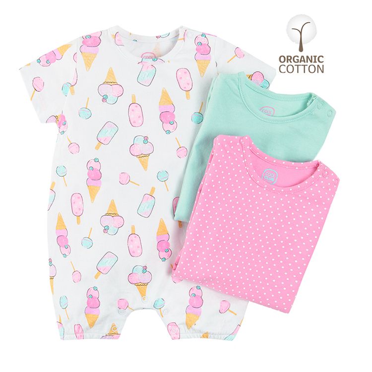 Short sleeve bodysuits with summer colors and ice cream print 3-pack
