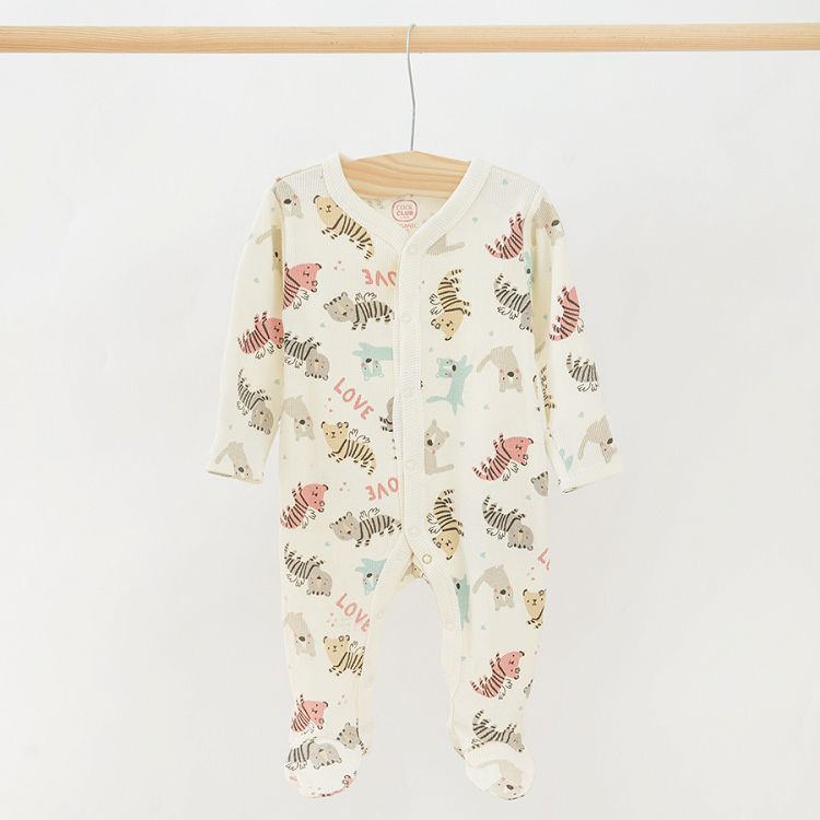 Green and white with tigers print organic cotton long sleeve bodysuit 2 pack