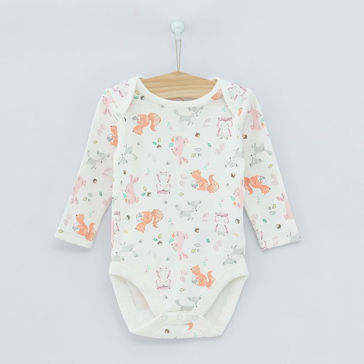 White and blue with fox prints long sleeve bodysuits 3 pack